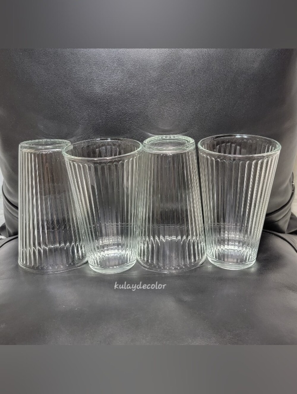Vintage Set of 4 Clear Optic Ribbed Highball Glasses Interior Fluted Tumblers